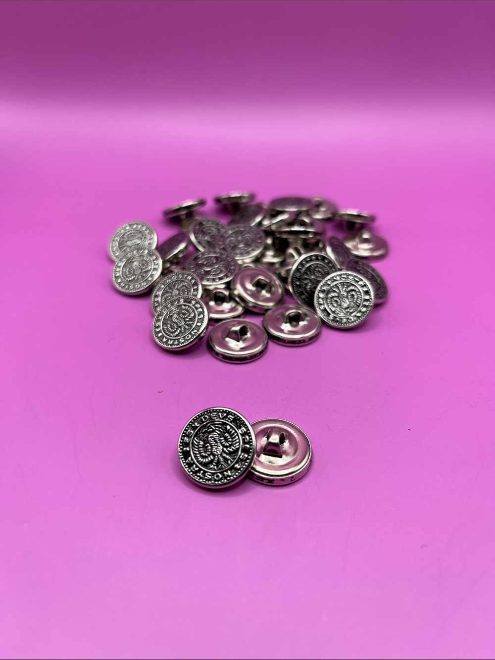 Vintage Silver Decorative Metal Buttons - Coin Style